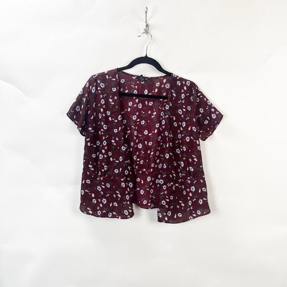 2/$30 Forever 21 Medium Womens Red Flower Floral Print Open Front Top - Picture 1 of 8